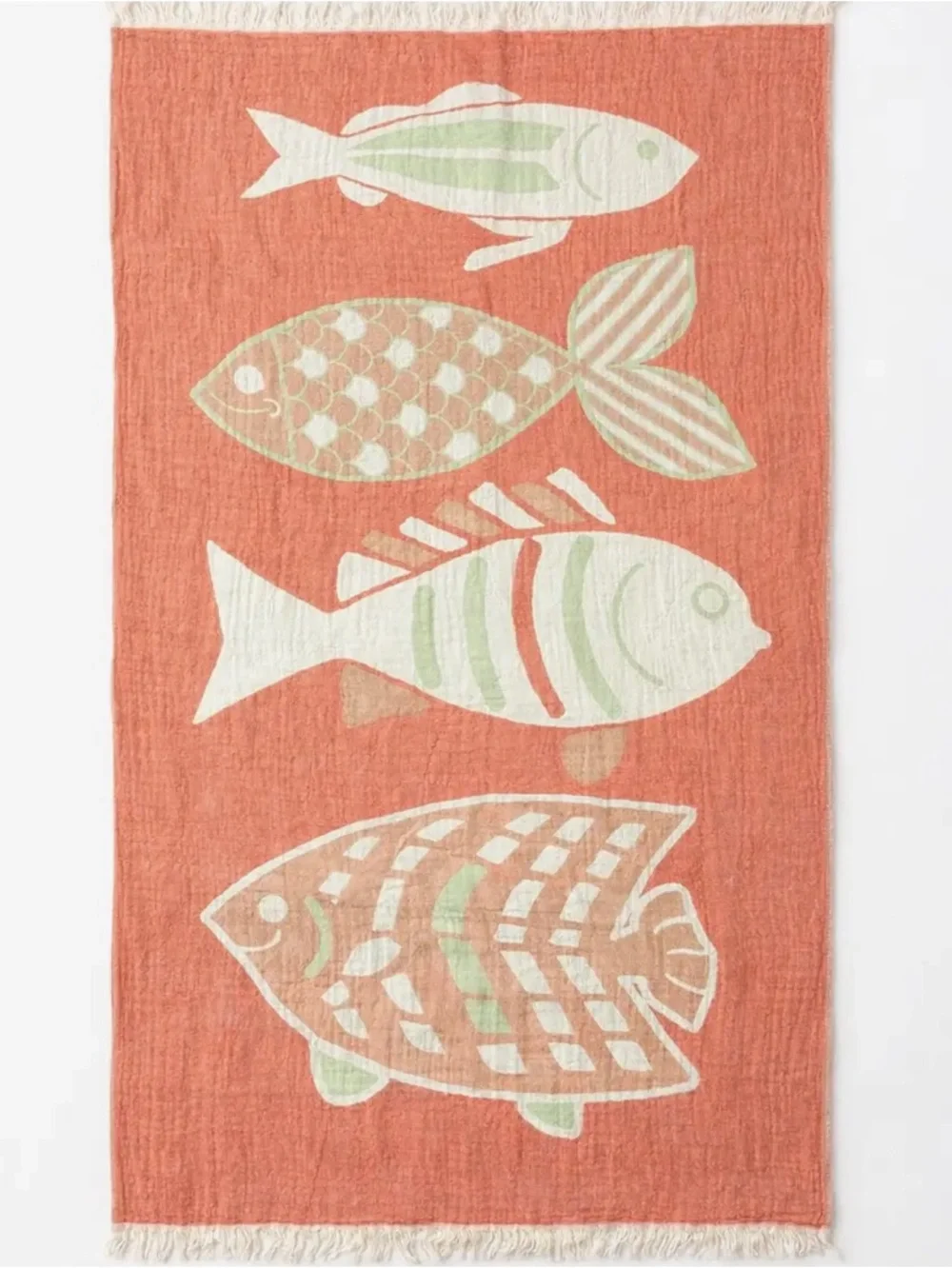 Modern Coastal Fish Woven Throw Towel Reversible Teal Coral FLiPSiDE NWT